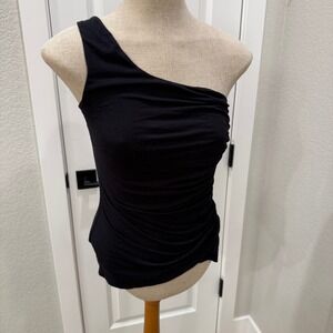 Velvet Black One Shoulder Ruched Sleeveless Tank Top Party Clubwear‎ Blouse